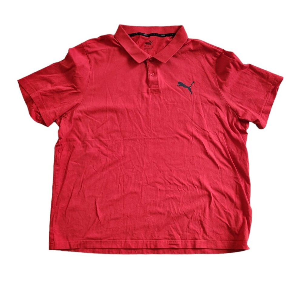 Puma Golf Polo Shirt Short Sleeve Red Big Logo Large Graphics Mens XXL EUC